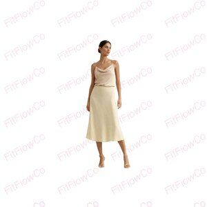 Calvin Klein A-Line Midi Skirt Size 10 Morning Frost Pale Yellow NWT